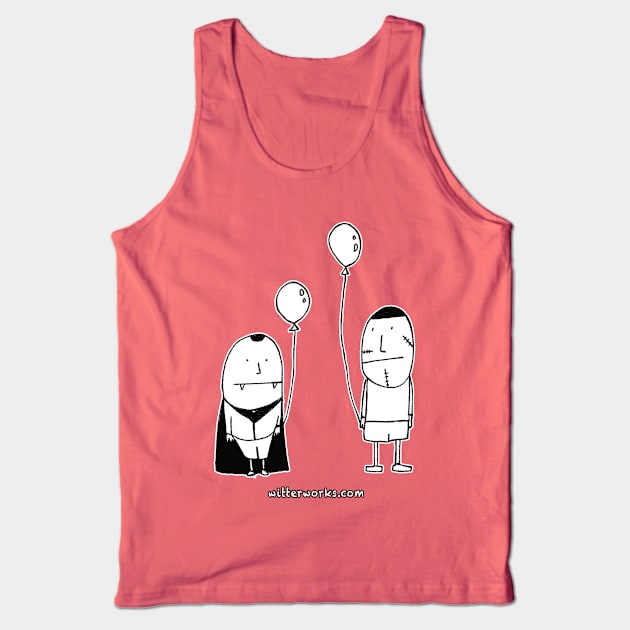 Funny Dracula & Frankenstein with Balloons Tank Top by witterworks